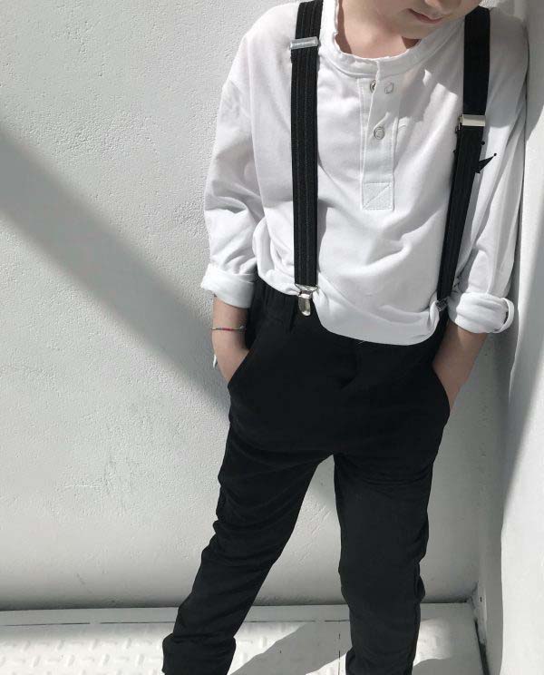 pantalón chino punto negro algodón orgánico unisex ropa negra para niños ropa con elastan negra