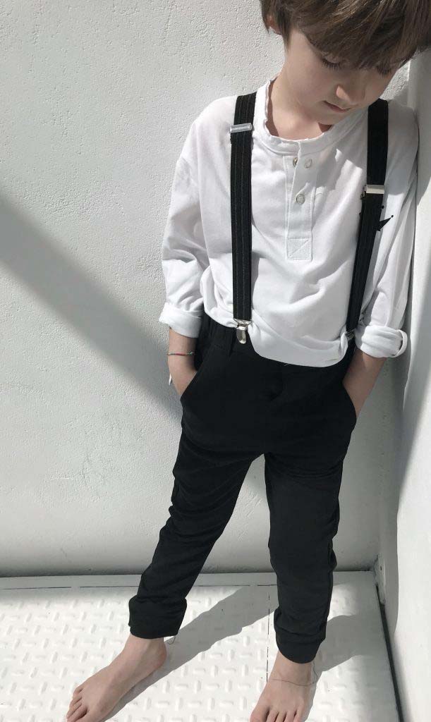 pantalón chino punto negro algodón orgánico unisex ropa negra para niños ropa con elastan negra